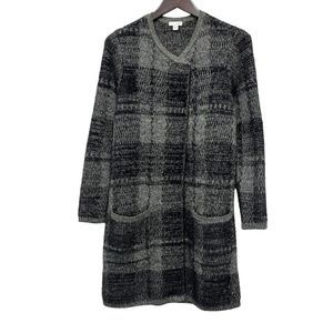 J. Jill Womens Size Small Cardigan Sweater Black/Gray Plaid Cotton/Nylon/Acrylic
